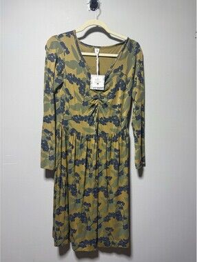 Kate Quinn Bamboo Viscose Blend Long Sleeve Blueberry Twirl Dress M NWT